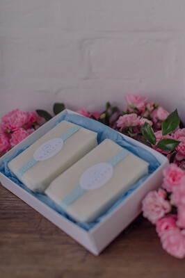 Two Sweet Orange and Patchouli 110g soaps in a gift box
