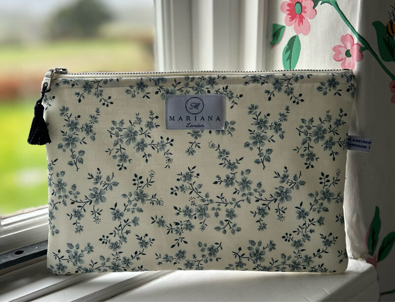 Cream And Navy Floral Wash Bag