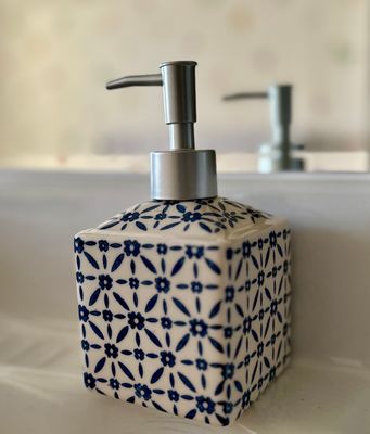 Blue and White Ceramic Liquid Soap Dispenser