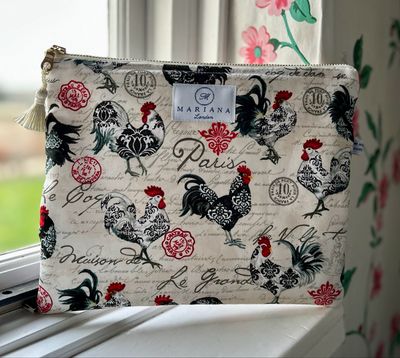 Black And White Cockerels Wash Bag (Handmade By Mariana)