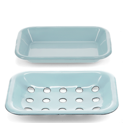 Pale Blue Two-Part Enamel Soap Dish