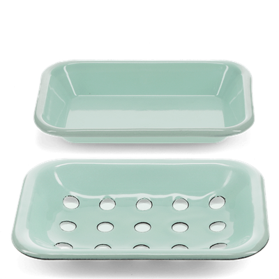 Pale Green Two-Part Enamel Soap Dish