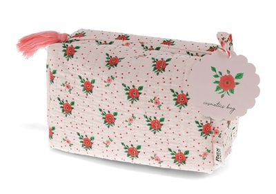 Pink Roses Quilted Makeup Bag