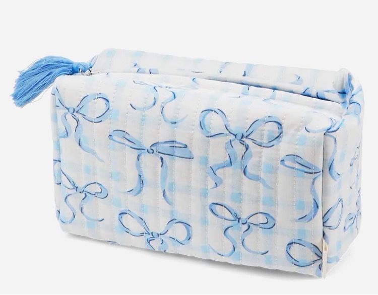 Blue Bows Quilted Makeup Bag