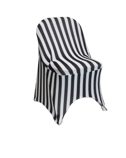 Black and White Stripe Spandex Chair Covers Rental