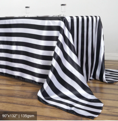 Black and White Stripe Satin Tablecloth Rental Black and White Stripe Satin Tablecloth Rental