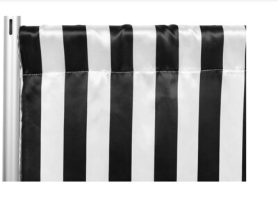 Black and White Stripe Satin Backdrop Curtain Rental