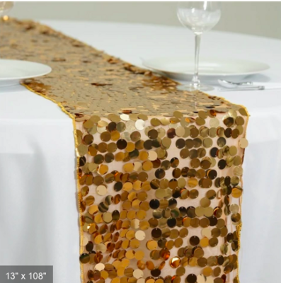 Premiere Gold Big Payette Sequin Table Runner Rental