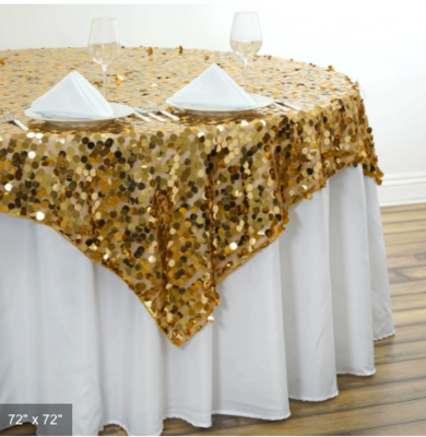 Premiere Gold Big Payette Sequin Table Overlay Rental