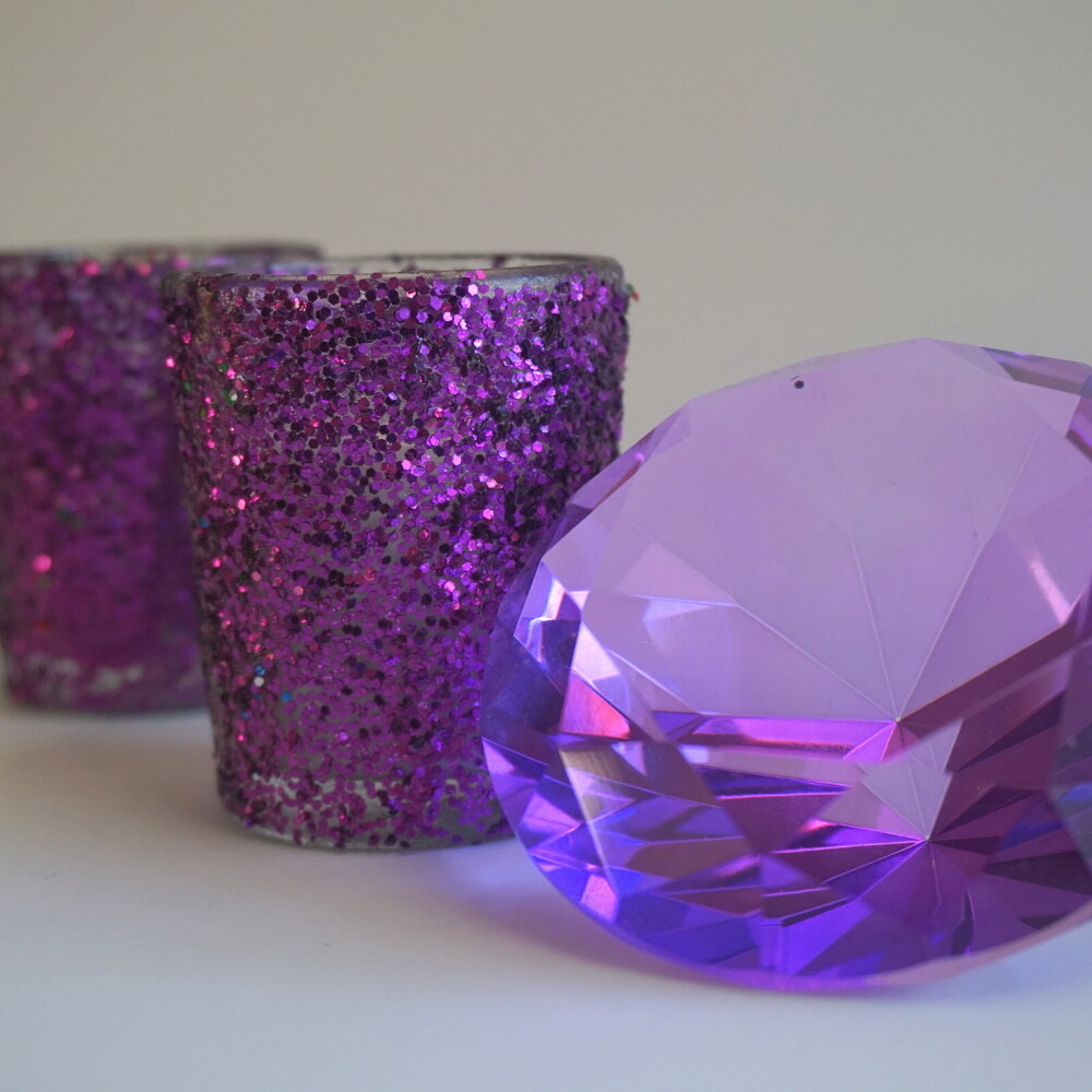 Purple Glitter Candle Holder Set of 12 & Candles Purple Glitter Candle Holder Set of 12 & Candles