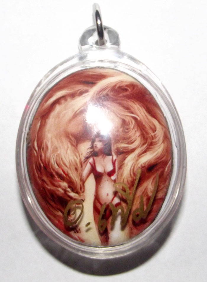 9 Tailed Fox Lady Ghost Locket (Ongk Kroo) - Civet Oil, 2 Silver Takrut Maha Sanaeh - Ajarn Perm Prai Dam