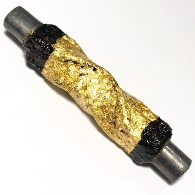 Takrut Maha Hlong (Enchantment Spell for Love and Riches) Dtak Chueak Long Rak Pid Tong (cord wrapped with black lacquer and gold leaf covering) - Luang Por Paetch - Wat Takror Gao 2554 BE