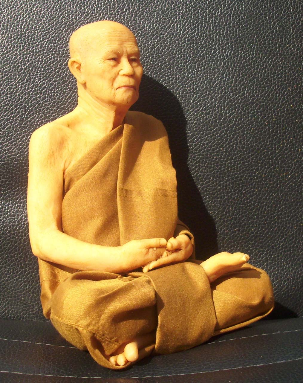 Luang Ta Maha Bua Bucha statue realistic wax figurine - 8 inch high