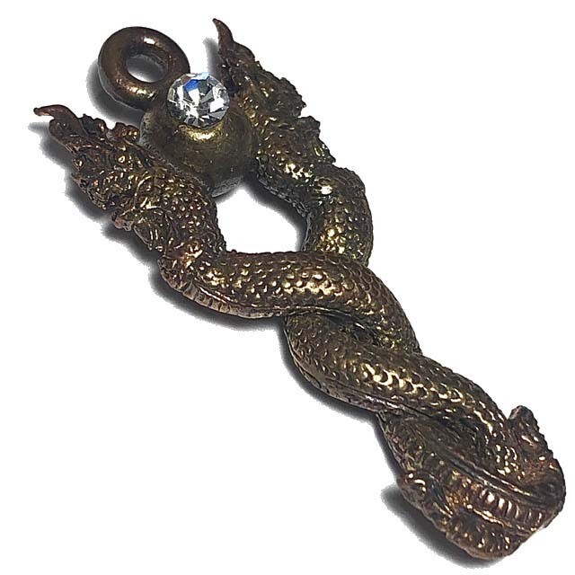 Paya Nak Giaw Loi Ongk - Nuea Tong Daeng Thuean fang Ploi Sek Sacred Copper Alloy with Gemstone Insert Run Traimas 2554 BE Luang Por Goey Chutima - Samnak Wat Pha Daeng