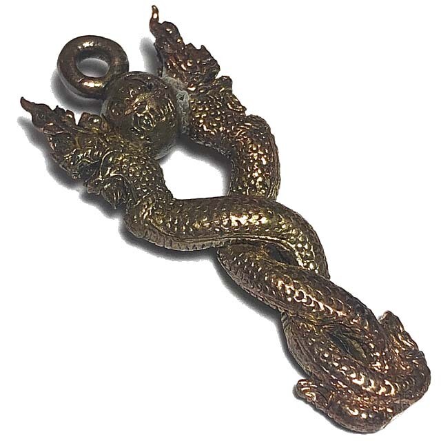 Paya Nak Giaw Loi Ongk - Nuea Tong Daeng Thuean fang Ploi Sek Sacred Copper Alloy with Gemstone Insert Run Traimas 2554 BE Luang Por Goey Chutima - Samnak Wat Pha Daeng