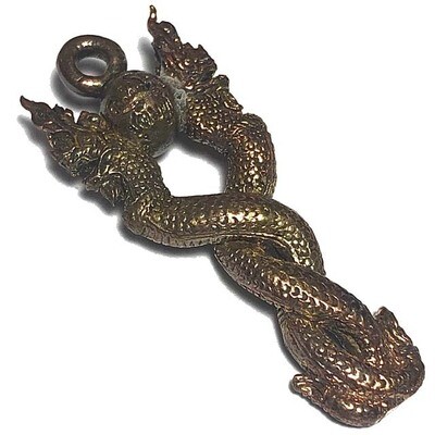 Paya Nak Giaw Loi Ongk - Nuea Tong Daeng Thuean fang Ploi Sek Sacred Copper Alloy with Gemstone Insert Run Traimas 2554 BE Luang Por Goey Chutima - Samnak Wat Pha Daeng