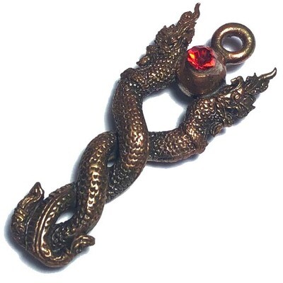 Paya Nak Giaw Loi Ongk - Nuea Tong Daeng Thuean fang Ploi Sek Sacred Copper Alloy with Gemstone Insert Run Traimas 2554 BE Luang Por Goey Chutima - Samnak Wat Pha Daeng