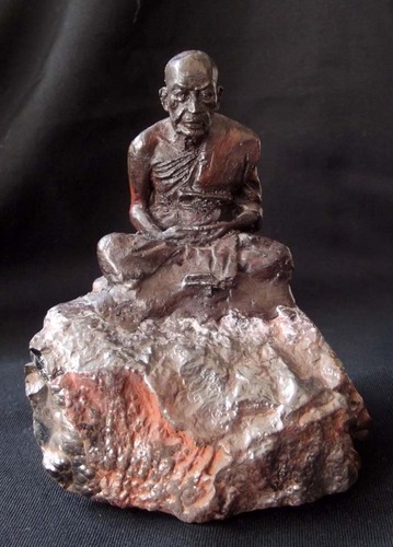 Por Tan Khai sitting on Lek Lai - 3 x 4 Inch Bucha Statue- Por Tan Khai + 5 Khao or Masters at Wat Lam Nao + Wat Ban Suan