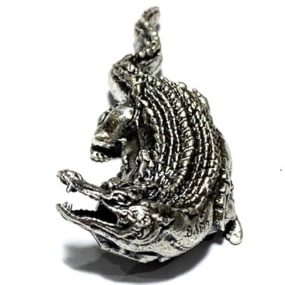 Paya Gumpir Sethee Bunyarit Nuea Ngern Boran Khad Ya Dam Solid Silver Crocodile Amulet 2561 BE Pra Ajarn Dtao Only 199 Made