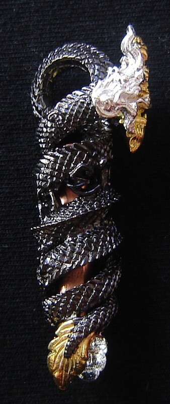 Takrut Nak Giaw - Naga Charm for increasing Riches and Protection from Danger - Nuea Samrit Chup Black Chromium - Wai Kroo 53 Edition - LP Naen Kampiro - Wat Ban Kaset Thung Sethee