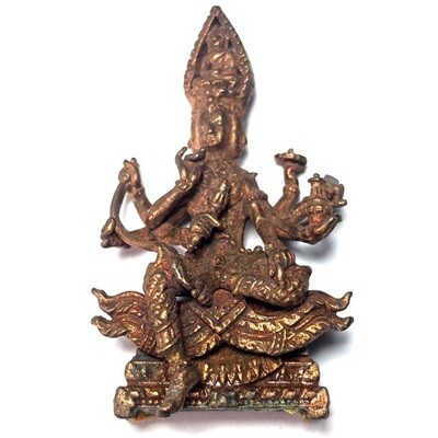 Pra Prohm See Hnaa (4 Faced 8 armed Brahma) Loi Ongk statuette - Nuea Nava Loha (9 Sacred Metals + sacred powders in base) 4 x 2.5 Cm - Luang Phu Bua Gaew Kong - Wat Tap Luang 2554 BE