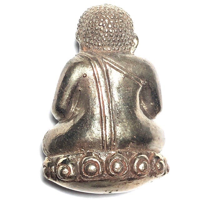 Pra Sangkajjai Wealthy Buddha - Nuea Samrit Phiw Ngern (Bronze Silver alloy) - Run Gathin Jao Sua 2554 BE - Por Tan Prohm - Wat Palanupap 2 x 2.7 Cm - Free Casing + Shipping Included #227