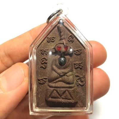 Pra Khun Phaen Hlang Pra Ngang Dta Daeng - Nuea Pong Mai Takian (Sacred Takian Tree wood powder) Fang Ploi Takrut Ngern (semi precious stones and silver Takrut) - Run Mee Ngern Tong - Luang Phu Key