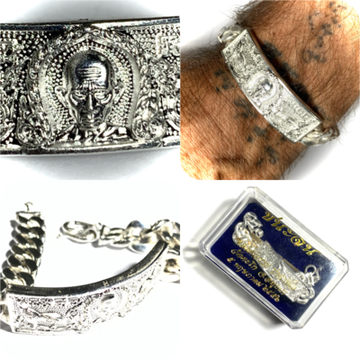 Gamlai Ngern Chana Jon Conquer Poverty Edition 50 Grams Solid Silver Bracelet 2556 BE Luang Por Ruay Wat Tago