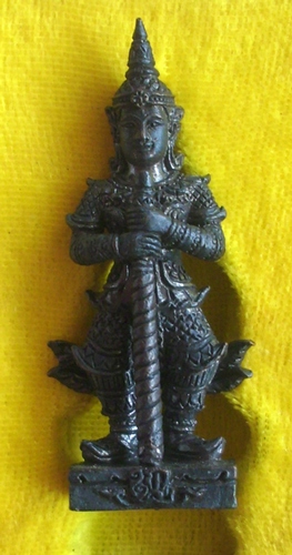 Taw Waes Suwan Saweuy Sukh Hnaa Taewada  Jao Khum Sap (Deity of Riches and Treasure) - with sacred powders in base - Nuea Loha Athan - Pra Atigarn Jai - Wat Sri Tosatep