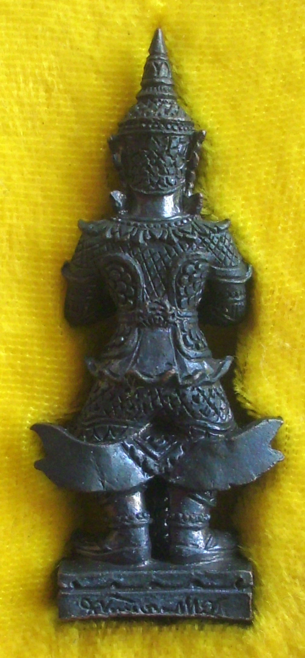 Taw Waes Suwan Saweuy Sukh Hnaa Taewada Jao Khum Sap (Deity of Riches and Treasure) - with sacred powders in base - Nuea Loha Athan - Pra Atigarn Jai - Wat Sri Tosatep