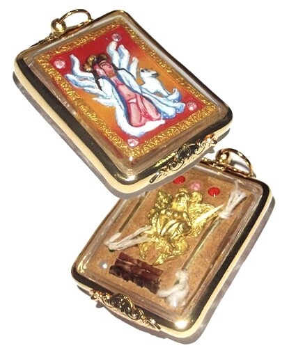 Taep Jing Jork Gao Hang (Nine Tail Fox) Ongk Kroo 9 Gems 5 Takrut 4 Pearls + Taep Jamlaeng (Hand Painted Red Version) - Nia Kajia 2554 BE Edition - Luang Phu In - Wat Nong Meg
