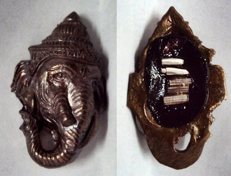 Pra Pikanes (Ganesh) Loi Ongk - Nuea Chanuan Pised - 5 Silver Takrut Dtreung Dtrai Pob and Ploi Ta Suea (Tiger eye stones)- Luang Phu Nong Radtanachodto - Wat Wang Sri Nuan