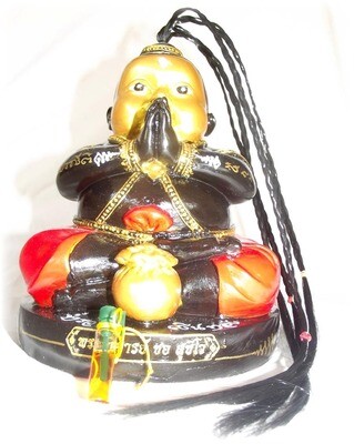 Kumarn Tong Raay Montr Jao Sap Casting Spells of Riches 5.5 x 7.5 Inch Statue 4 Takrut Magic Coin, Gems + Anointment Prai Oil Pra Ajarn Chor 2555 BE