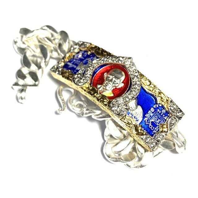 Gamlai Sorn Rit Ruay Ruay Arrow of Power &amp; Wealth Edition 2557 BE 60 Gram Solid Silver Enameled Bracelet &amp; Customized Frame Luang Por Ruay Wat Tago