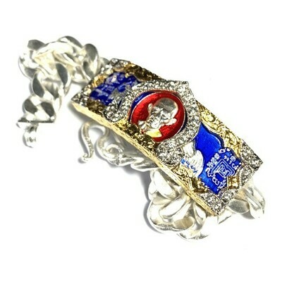 Gamlai Sorn Rit Ruay Ruay Arrow of Power &amp; Wealth Edition 2557 BE 60 Gram Solid Silver Enameled Bracelet &amp; Customized Frame Luang Por Ruay Wat Tago