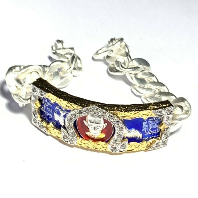 Gamlai Sorn Rit Ruay Ruay Arrow of Power &amp; Wealth Edition 2557 BE 60 Gram Solid Silver Enameled Bracelet &amp; Customized Frame Luang Por Ruay Wat Tago