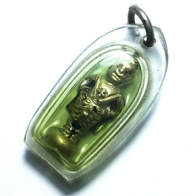 1st Edition Kumarn Tong with Bone Piece &amp; Silver Yantra Spell in Nam Man Prai Khiaw Jaijakhad Green Prai Oil Pra Ajarn Oe