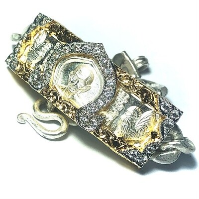 Gamlai Ngern Traimas 2559 BE Ruay Ruay Ruay Edition 60 Grams Solid Silver Custom Frame with Gold Plating &amp; Rhinestones Luang Por Ruay Wat Tago