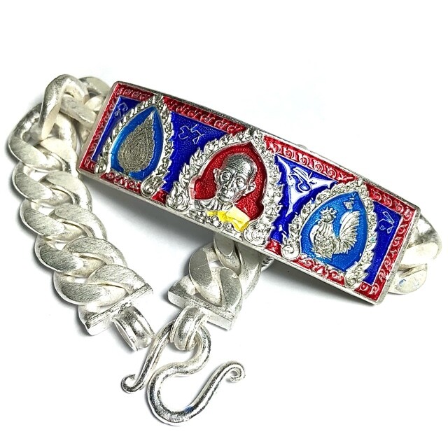 Gamlai Ngern Luean Samanasak Niyom Preferred Edition 2559 BE 60 Gram Solid Silver Enameled Bracelet Luang Por Ruay Wat Tago