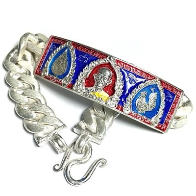 Gamlai Ngern Luean Samanasak Niyom Preferred Edition 2559 BE 60 Gram Solid Silver Enameled Bracelet Luang Por Ruay Wat Tago