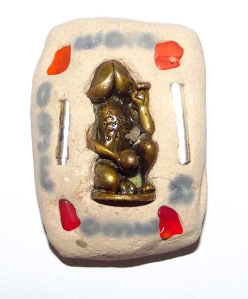 Chin Aathan Nang Prai Kote Hian Prai Grasip (Large 5.5 x 4 Cm) - Perfumed Ghost Bone - Prai Powders, Spell Inscription, Palad Kwak + Gems, 2 Takrut - Ultra Rare - Ajarn Apichai Decha