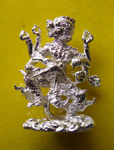 Hanuman Paed Gorn (eight armed Hanuman) - Nuea Galai Ngern (silver alloy) - Luang Por Poon - Wat Pai Lom 2547 BE