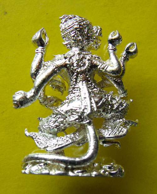 Hanuman Paed Gorn (eight armed Hanuman) - Nuea Galai Ngern (silver alloy) - Luang Por Poon - Wat Pai Lom 2547 BE