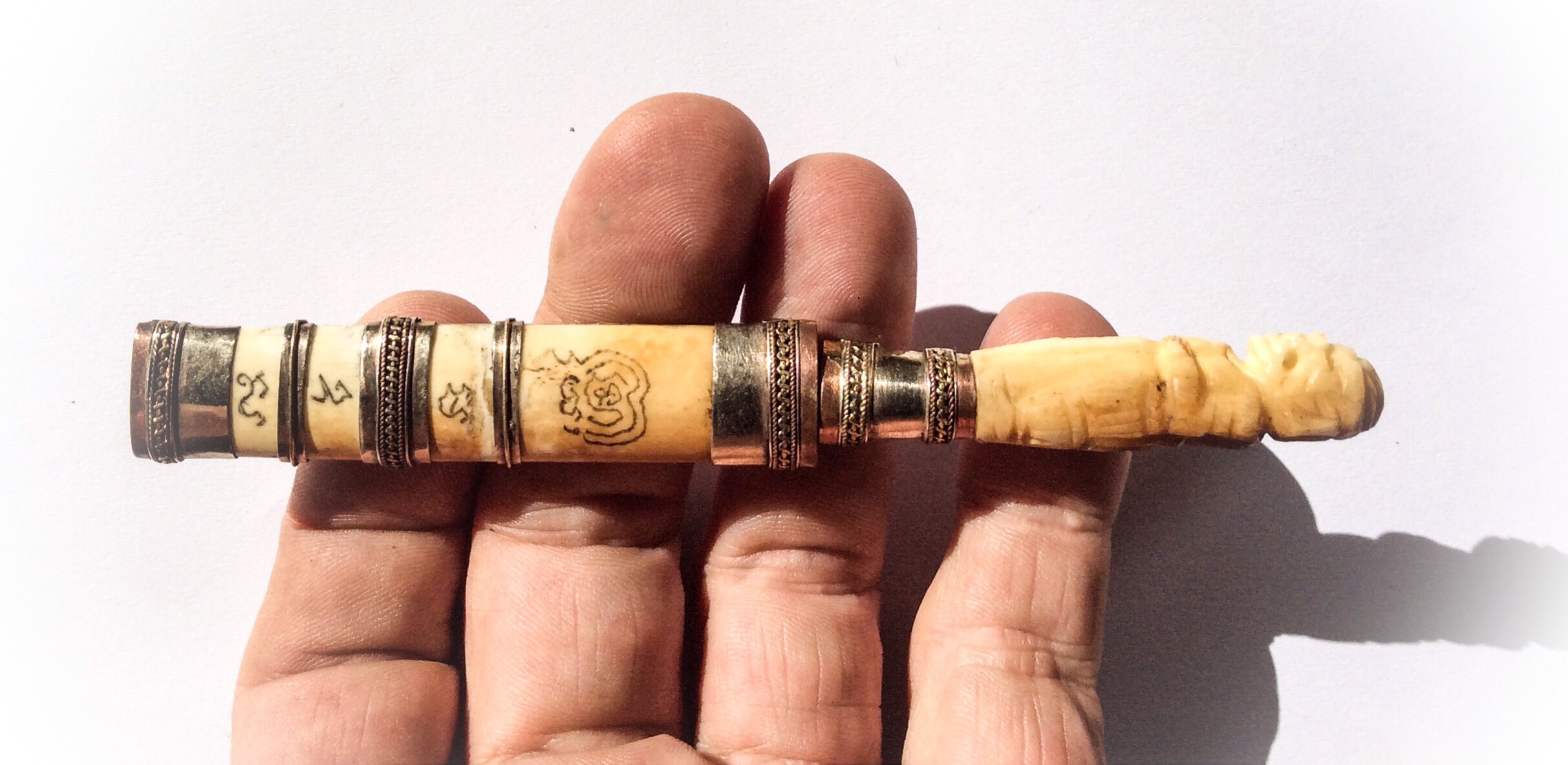 Mitmor Daam Hanuman - carved bone sheath &amp; handle &amp; Magical inscription - Luang Por Prohm (Wat Ban Suan)