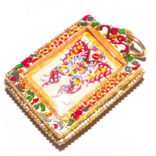 Taep Jamlaeng Butterfly King (Pim Klang) Ongk Kroo Amulet 'Lai Sen' edition 2553 BE Gold Plated case with Ya Rachawadee Colored Glaze - 16 Gems - Kroo Ba Krissana