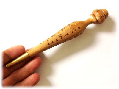 Mai Kroo Payung Khaw - Hand Carved Magic Wand from Mai Payung Khaw Holy Wood with Hand Inscriptions by Luang Por Prohm of Wat Ban Suan