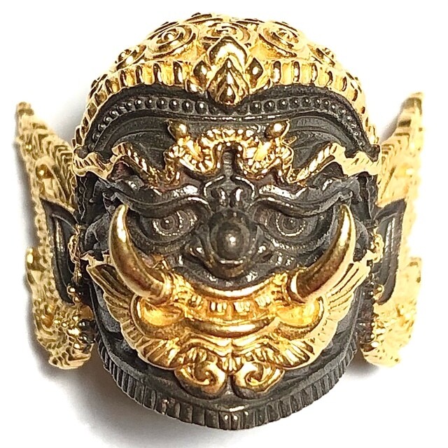 Boroma Kroo Pra Pirab Phu Song Ittirit Bhairaba Khone Mask 2564 BE Black &amp; Gold Plate Wat Sai Ang Tong