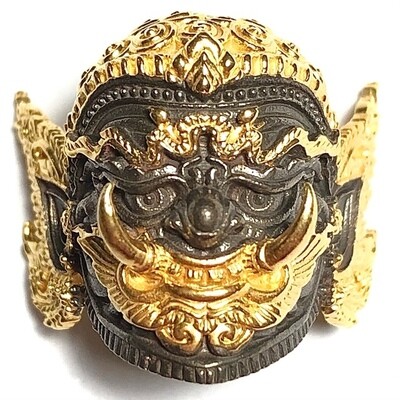 Boroma Kroo Pra Pirab Phu Song Ittirit Bhairaba Khone Mask 2564 BE Black &amp; Gold Plate Wat Sai Ang Tong