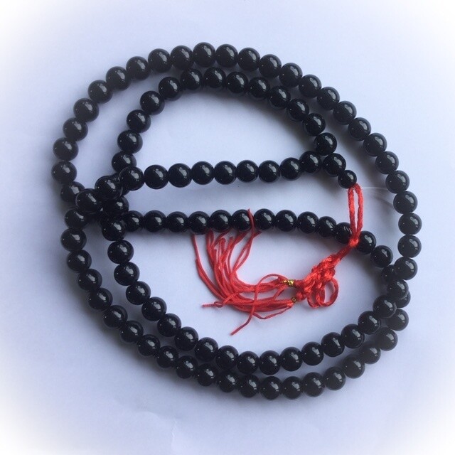 Prakam Suad Montr (Large Size Beads) - 38 Inch Buddhist Prayer Bead Mala Rosary for Chanting Mantras and Meditation - Black Hematite + Hin Sai - 108 Beads