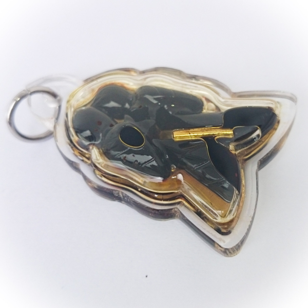 Nok Sariga Koo 'Dtua Kroo' - Nuea Mai Payung Dam 2 Gold Takrut - Golden Tongue Celestial Magpie - Hand Carved Magical Wood in Salika Charm Oil - Ajarn Suntorn Phueak Tiang